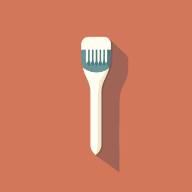 Kahverengi arka planda uzun bir gölgesi olan bir diş fırçası.