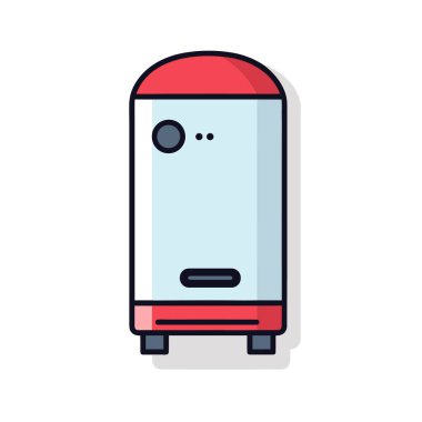 Beyaz arka planda kırmızı beyaz bir buzdolabı.