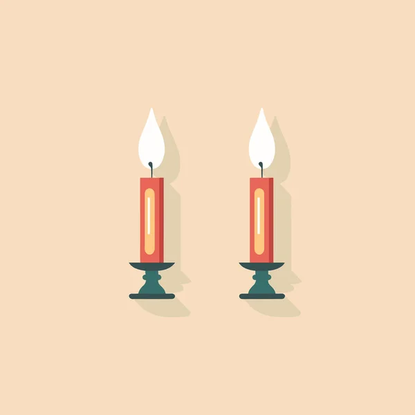 Δύο Κόκκινα Κεριά Κάθονται Ένα Δίπλα Στο Άλλο — Διανυσματικό Αρχείο