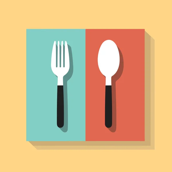 Une Fourchette Une Cuillère Sont Sur Fond Coloré — Image vectorielle
