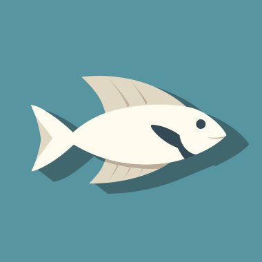 Mavi arka planda uzun bir gölgesi olan beyaz bir balık.