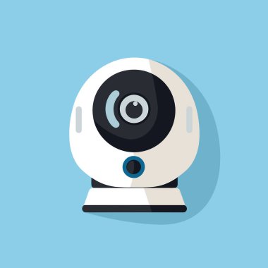 Mavi arka planda uzun bir gölgesi olan bir kamera.