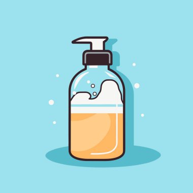 Mavi arka planda bir şişe sabun.