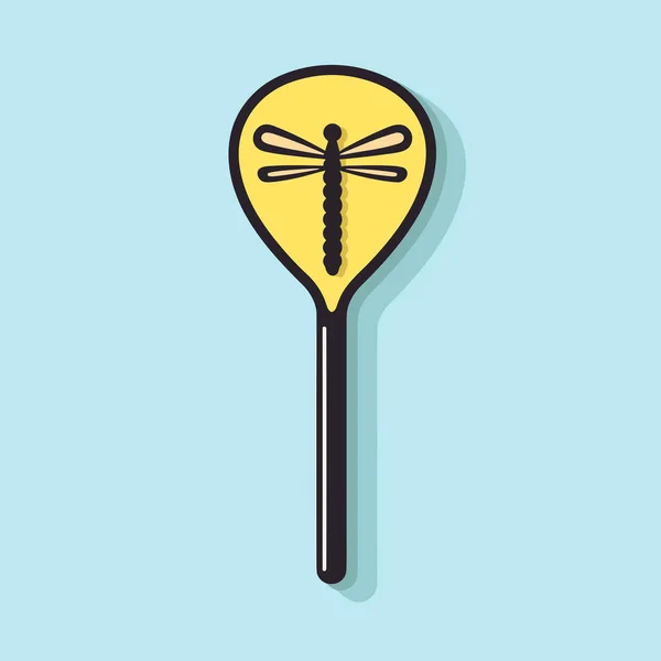 Ein Gelbes Paddel Mit Einer Schwarzen Libelle Darauf — Stockvektor