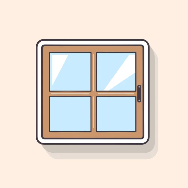 Ein Fenster Mit Braunem Rahmen Einer Beigen Wand — Stockvektor