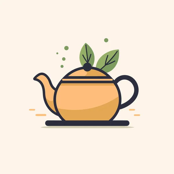 茶壶茶壶顶部有叶子的茶壶 — 图库矢量图片
