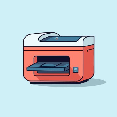 Mavi arkaplanda kırmızı ve beyaz bir yazıcı