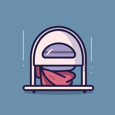 Üzerinde pembe ve mavi bir tasarım olan bir tost makinesinin çizimi.