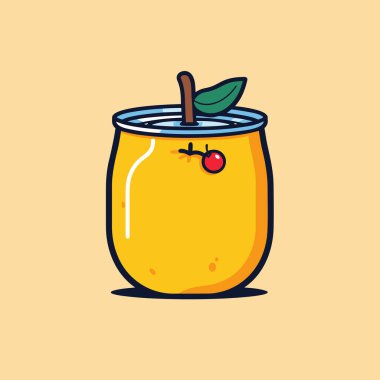 Sıvı ve yeşil yaprakla dolu sarı bir bardak.