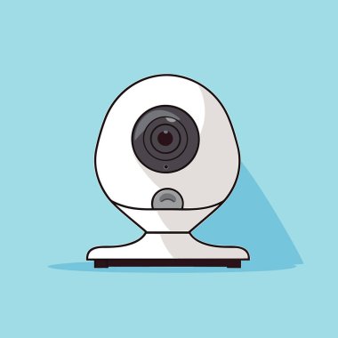 Mavi bir yüzey üzerinde oturan beyaz bir web kamerası