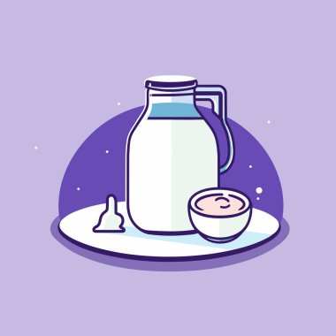 Bir sürahi süt ve tabakta bir kase mısır gevreği