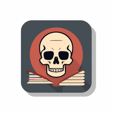 Bir yığın kitabın üzerinde oturan bir kafatası.