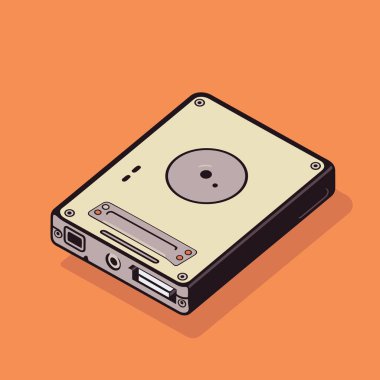Turuncu bir yüzey üzerinde duran bir sabit disk.