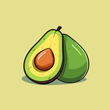 Sarı arka planda yeşil bir avokado.