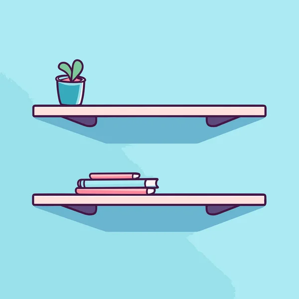 Twee Planken Met Boeken Een Plant Erop — Stockvector