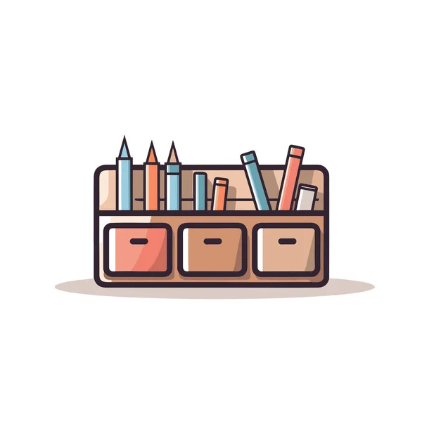 本や鉛筆の入った木の箱 — ストックベクタ