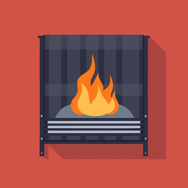 Oheň Hořící Krbu Červeným Pozadím — Stockový vektor