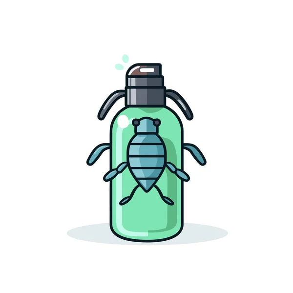 一个绿色的瓶子 上面有虫子 — 图库矢量图片