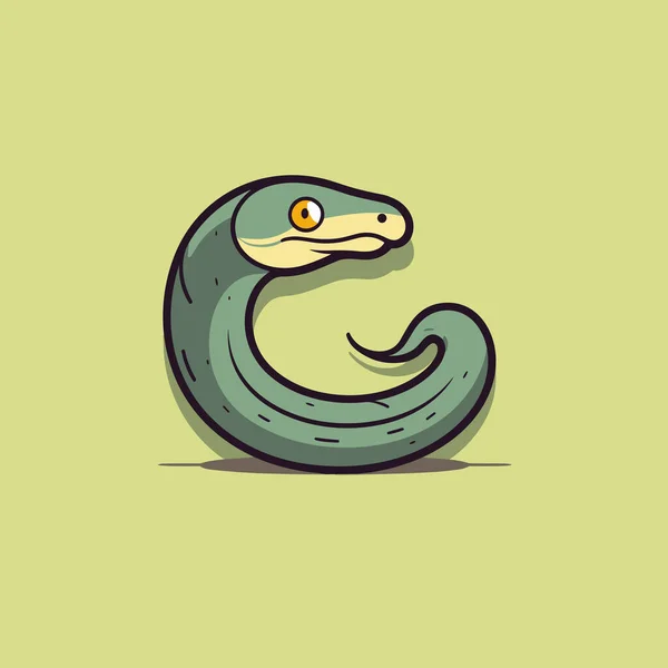 一条蓝色的蛇 橙色的眼睛盯着绿色的背景 — 图库矢量图片