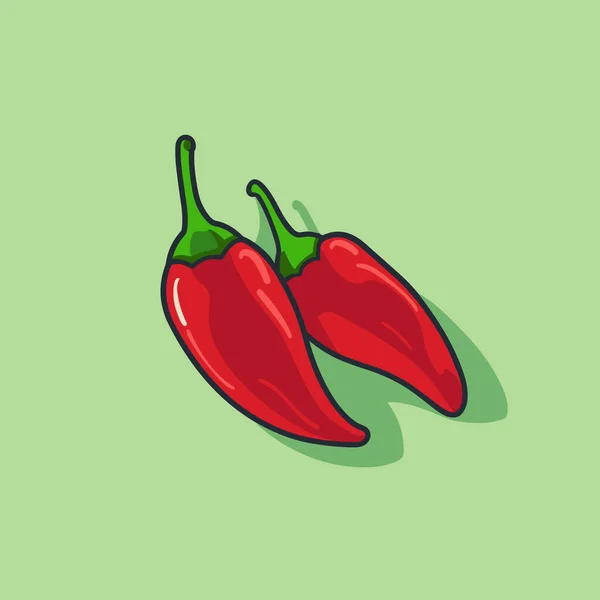 Een Paar Rode Paprika Een Groen Oppervlak — Stockvector