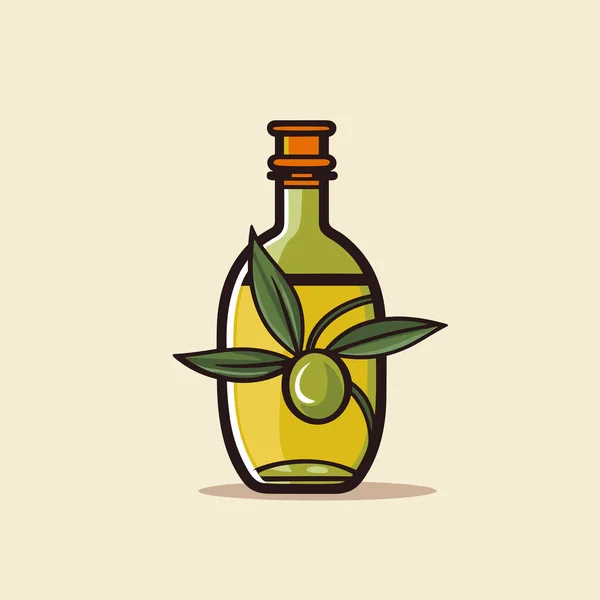 Een Fles Olijfolie Met Een Takje Olijven — Stockvector
