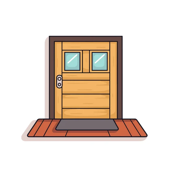 Eine Holztür Mit Zwei Fenstern Und Einem Teppich — Stockvektor