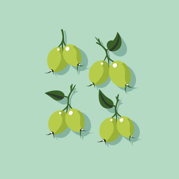 Ramo Manzanas Verdes Con Hojas — Vector de stock