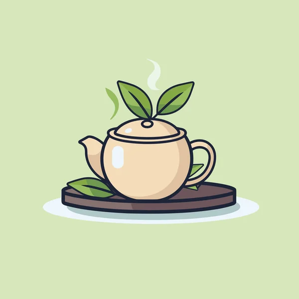 Teapot Green Leaf Top — Stock Vector