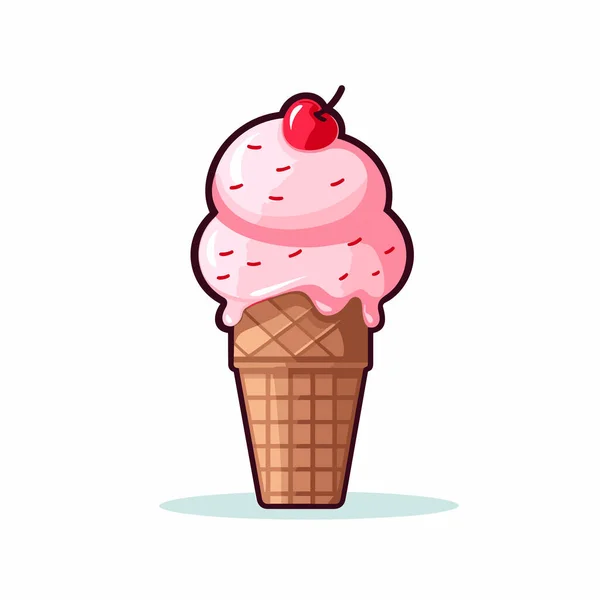 一个顶部有樱桃的冰淇淋筒 — 图库矢量图片