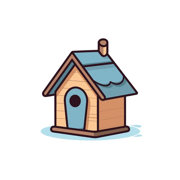 Uma Casa Pássaros Com Telhado Azul Telhado Castanho — Vetor de Stock