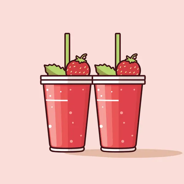 Zwei Tassen Mit Erdbeeren Darin Auf Rosa Hintergrund — Stockvektor