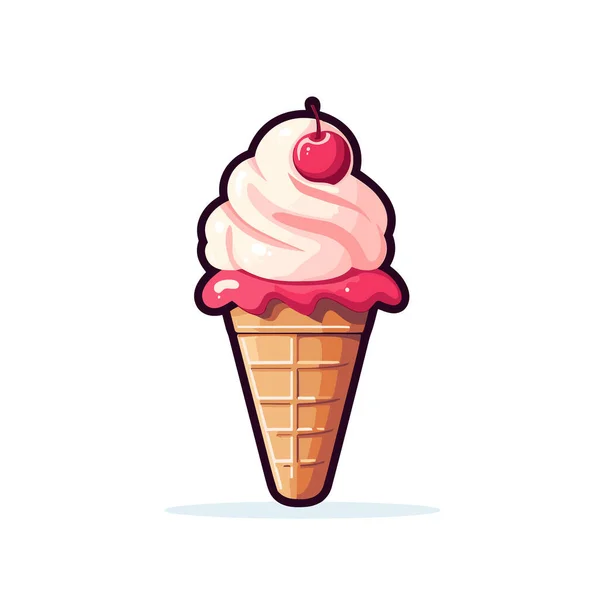 Ice Cream Cone Cherry Top — Stock Vector