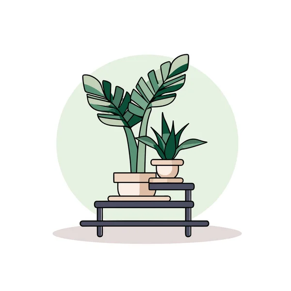 Растение Горшке Сидящее Столе — стоковый вектор