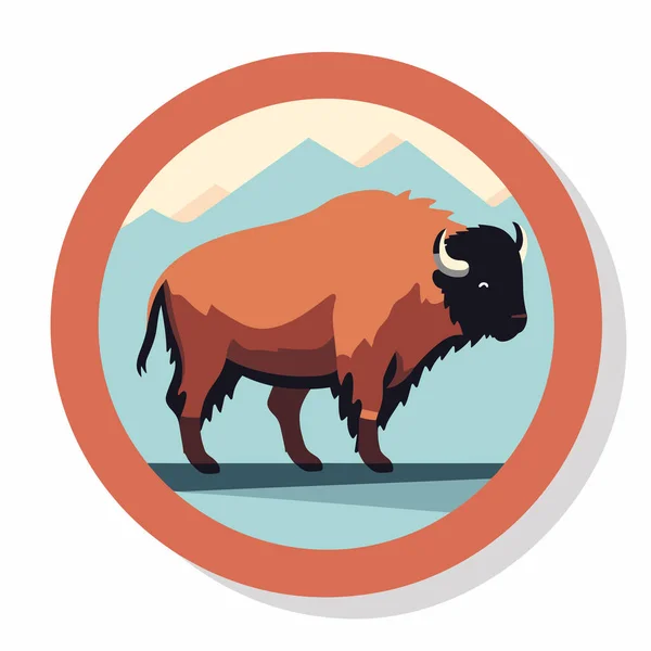 Bison Standing Circle Mountains Background — Stock Vector