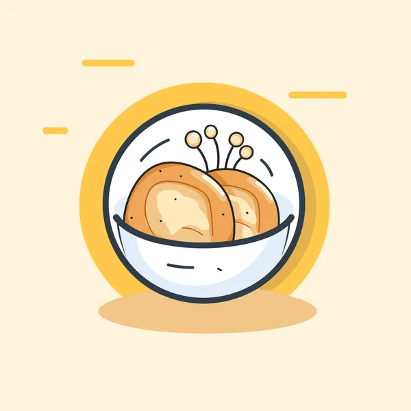 Çinde Iki Parça Ekmek Olan Bir Kase Yemek — Stok Vektör