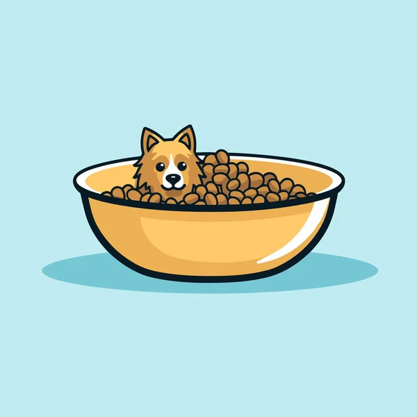 Seekor Anjing Duduk Dalam Mangkuk Makanan - Stok Vektor