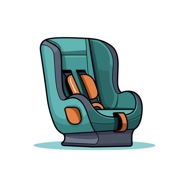 Синее автомобильное кресло с оранжевой отделкой