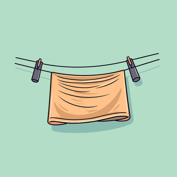 Een Bruine Handdoek Hangend Aan Een Waslijn — Stockvector