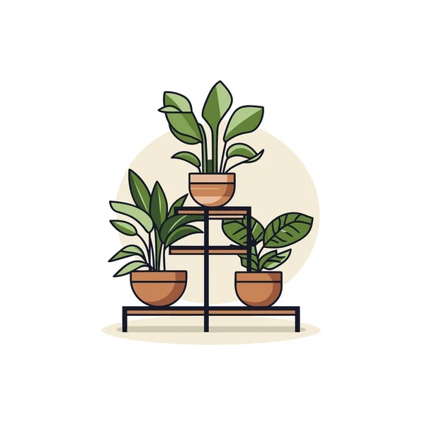 Ein Dreistufiger Pflanzenstand Mit Topfpflanzen — Stockvektor