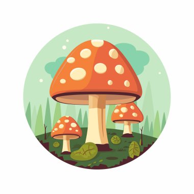 yemyeşil bir tarlanın tepesinde oturan bir grup mantar.