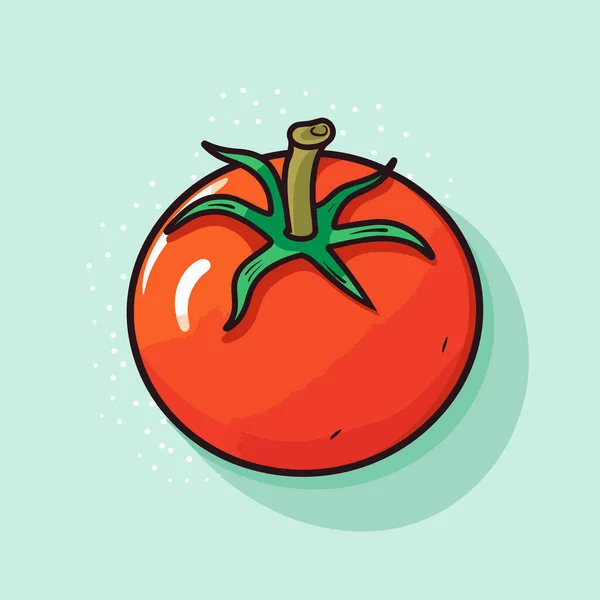 Eine Tomate Mit Grünem Stiel Auf Blauem Hintergrund — Stockvektor