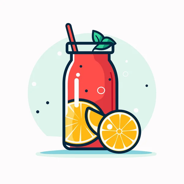 Glass Orange Juice Straw Slice Orange — Stock Vector