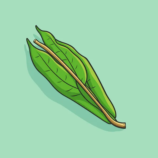 Üzerinde Iki Çubuk Olan Yeşil Bir Yaprak — Stok Vektör