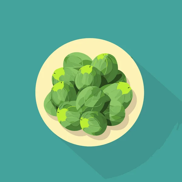 Ein Weißer Teller Gefüllt Mit Grünen Blättern — Stockvektor