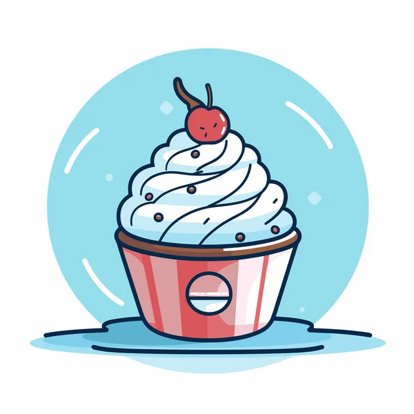 Cupcake Whipped Cream Cherry Top — Stock Vector