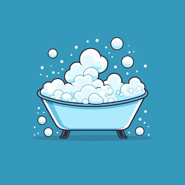 Egy Fürdőkád Tele Buborékokkal Kék Háttérrel — Stock Vector