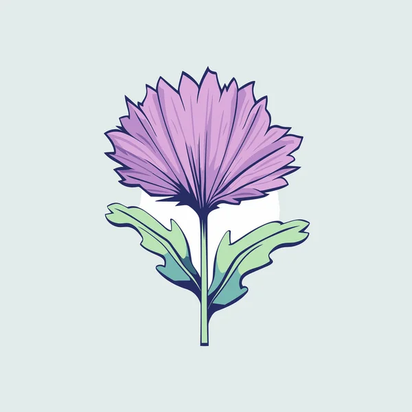 Eine Lila Blume Mit Grünen Blättern Auf Hellblauem Hintergrund — Stockvektor