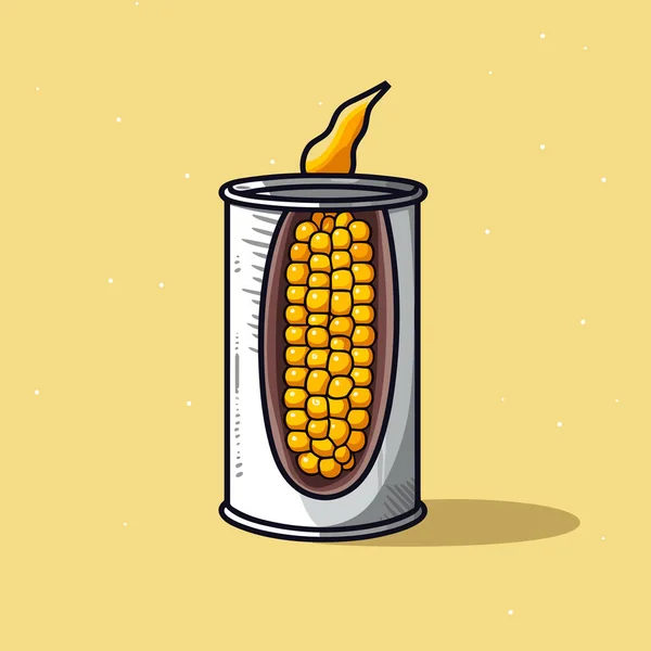 Een Blik Maïs Kolf Een Gele Achtergrond — Stockvector