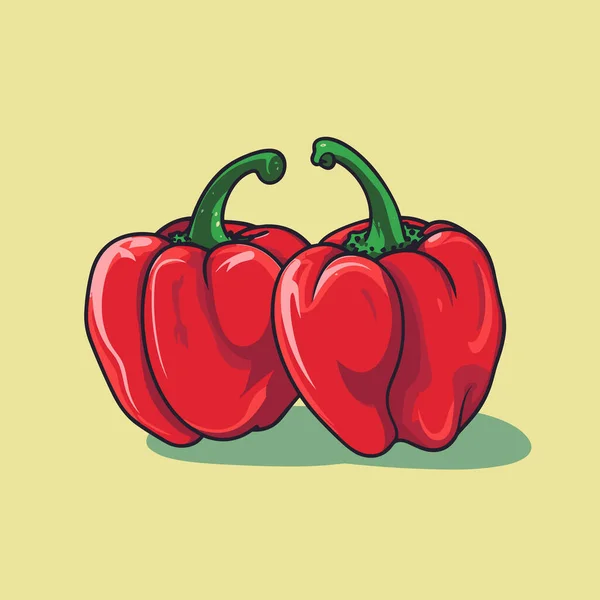 Couple Red Peppers Sitting Top Each Other — Stock Vector