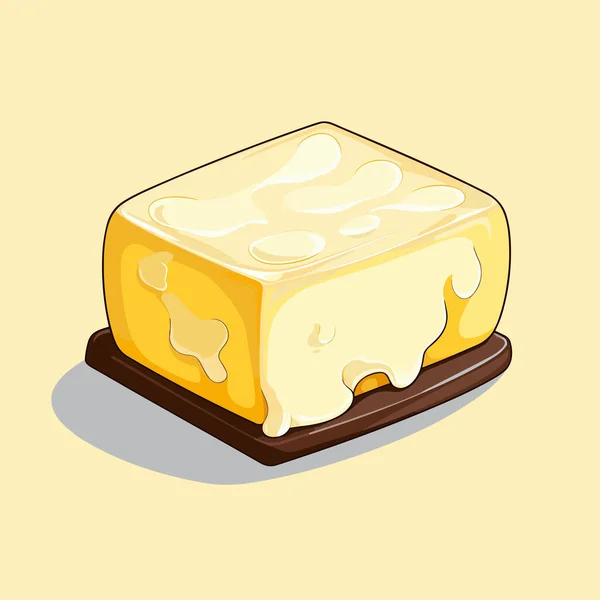 Ein Stück Käse Auf Einem Teller Auf Gelbem Hintergrund — Stockvektor